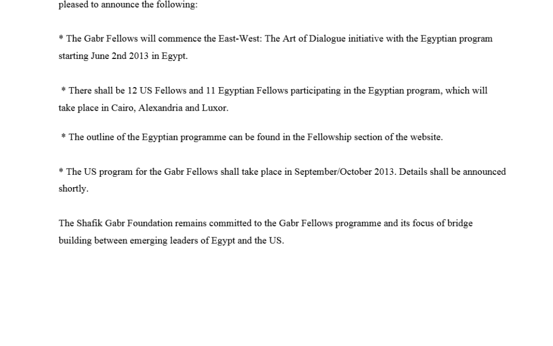 Program starts in Egypt in June 2013