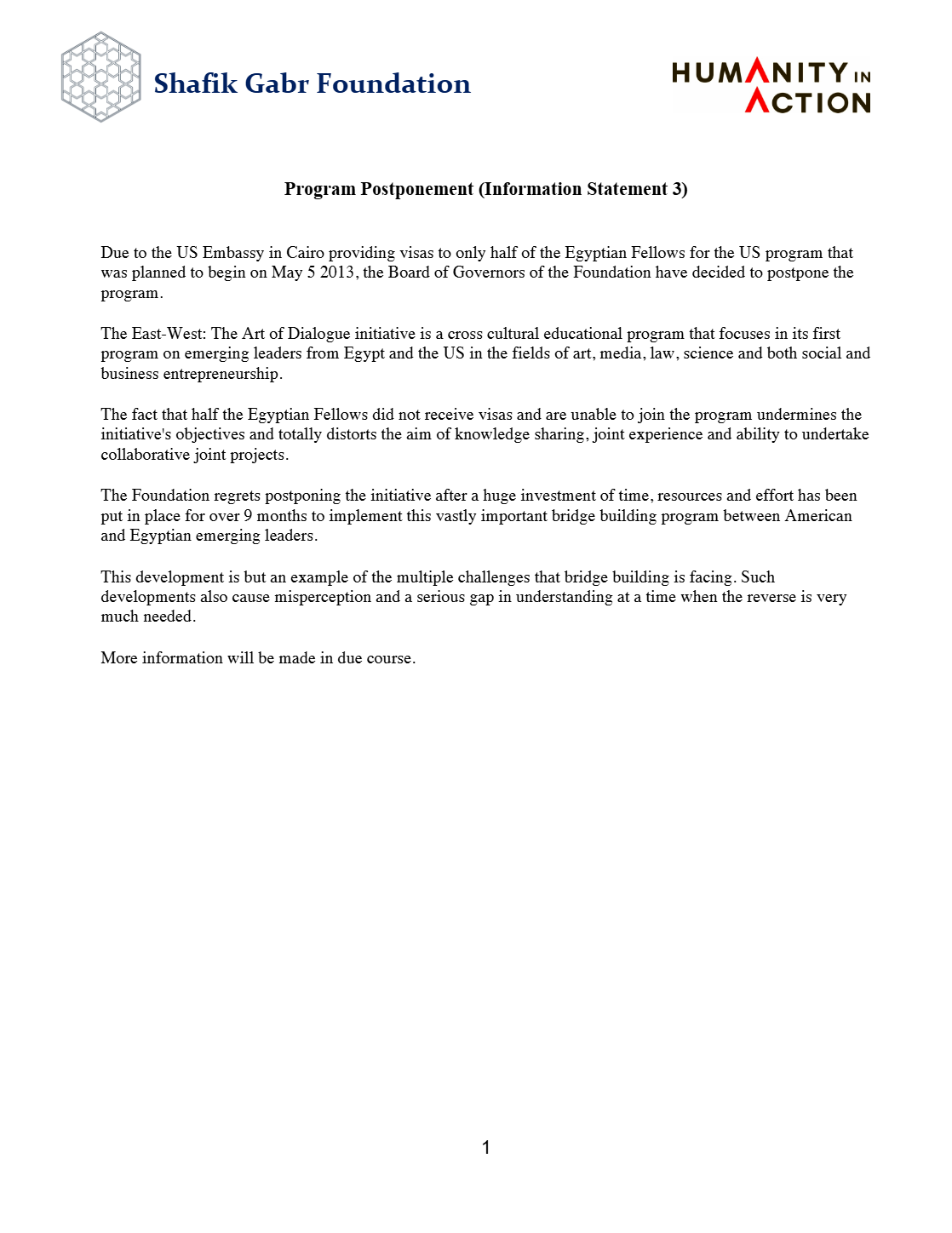 Program postponement