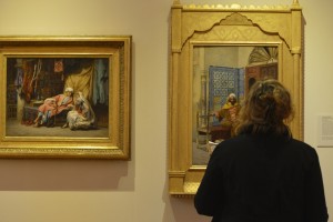 A guest admires the artwork