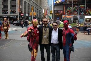 Habibi and Nagy with Spiderman and Ironman