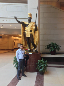 Nagy in front of Kamehameha statue, US Capitol