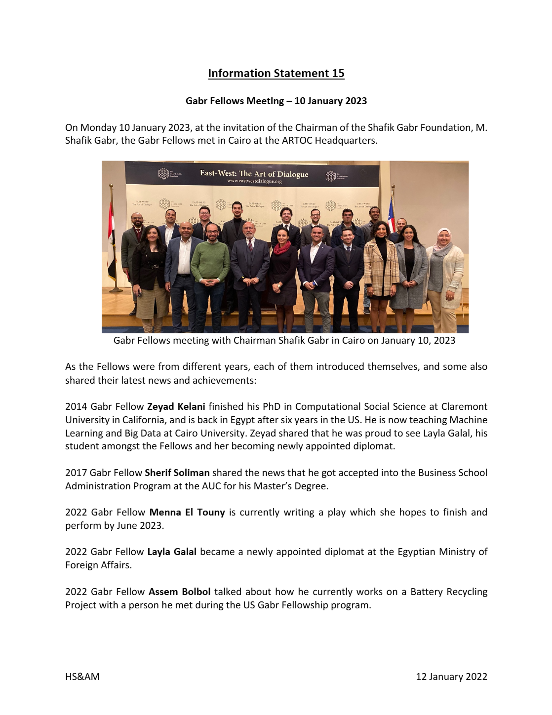 Gabr Fellows Meeting – 10 January 2023