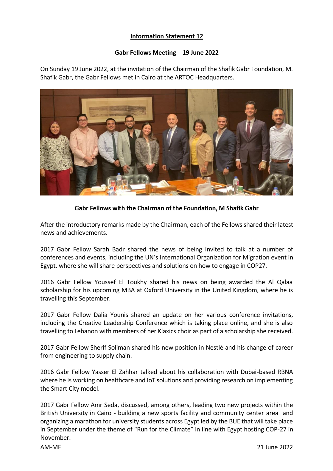 Gabr Fellows Meeting in Cairo – 19 June 2022