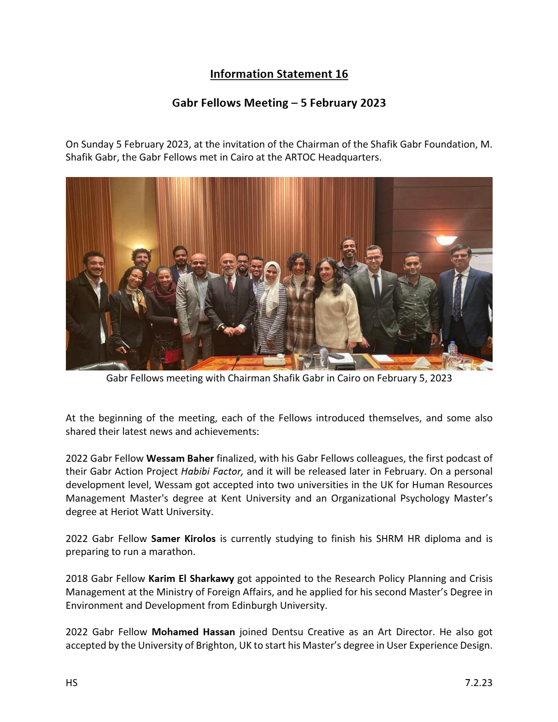 Gabr Fellows Meeting – 5 February 2023