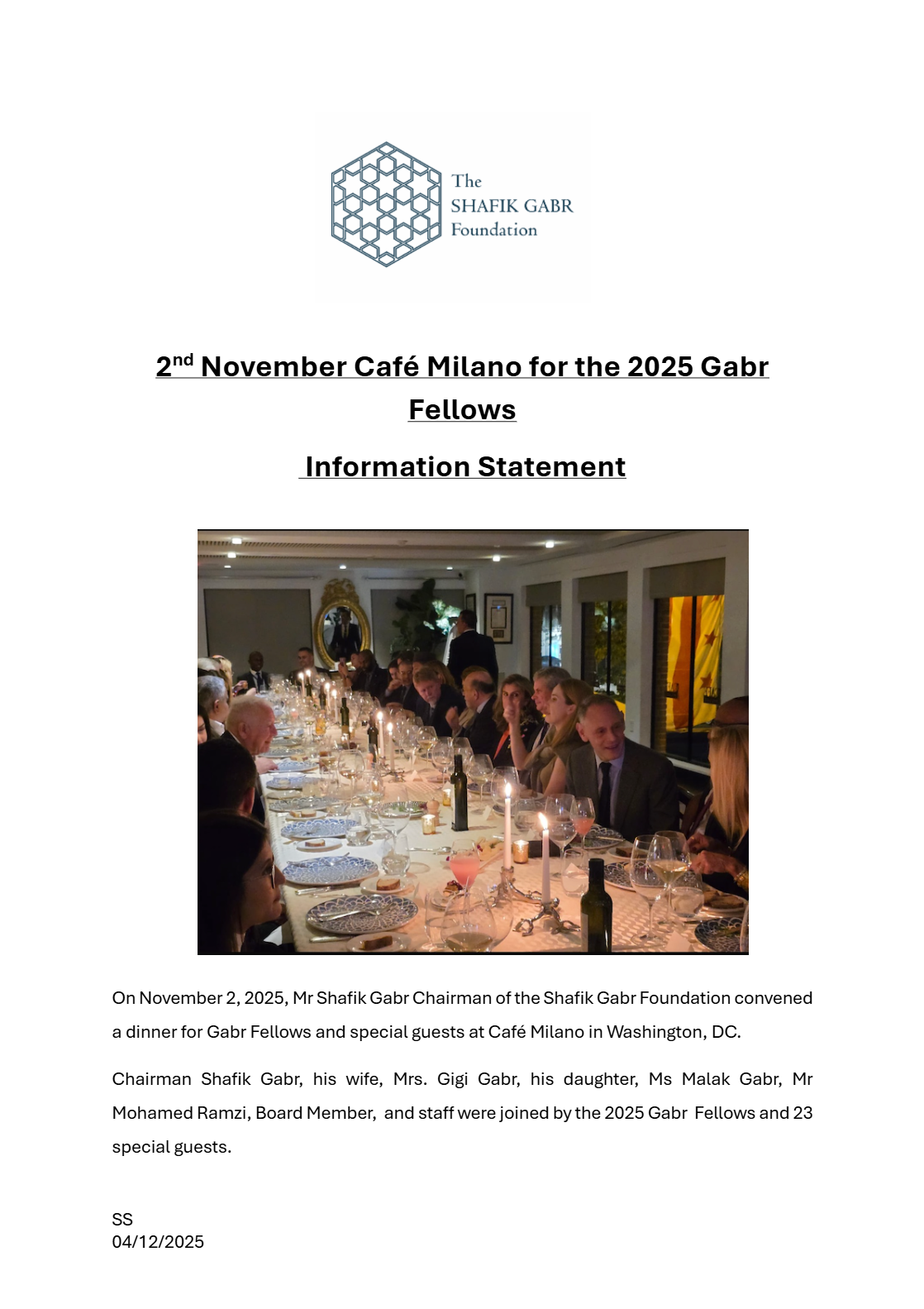 Information Statement 2nd November 2025